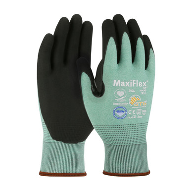 Green S MaxiFlex Cut, Green Dyneema Diamond Shell, MicroFoam Nitrile Grip, A2 Gloves for Cut Protection by ATG 1 Dozen 34-6743/S