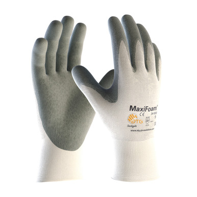 White S MaxiFoam Premium, 15G White Nylon Shell, Gray Nitrile Foam Coating Nitrile Foam Coated Gloves by ATG 1 Dozen 34-800/S