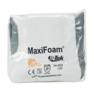 White S MaxiFoam Premium, 15G White Nylon Shell, Gray Nitrile Foam Grip, Vend Nitrile Foam Coated Gloves by ATG 1 Pair 34-800V/S
