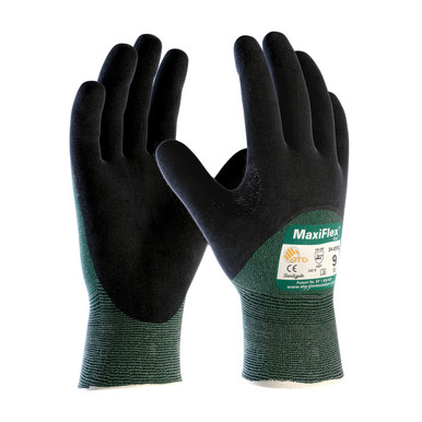 Green S MaxiFlex Cut, Green Eng Yarn, Black 3/4 Dip Nitrile Micro-Foam Grip, A2 Gloves for Cut Protection by ATG 1 Dozen 34-8753/S