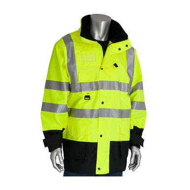 Hi-Vis Orange 3X Class 3 Coat 7in1, Insulated Inner Jacket, Zip. Cl. Hd, 2in. Tape, OR Hi-Visibility Coat 343-1756-OR/3X