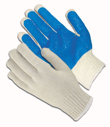 Natural S Cotton/Polyester,10G Med Wgt, Bl. PVC Palm Coating Seamless Knits for General Duty 1 Dozen 37-C2110PC-BL/S