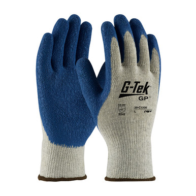 Gray XL G-Tek GP, Premium Poly/Cotton Gray 10G Shell, Blue Latex Crinkle Grip Latex Coated Seamless Knits 1 Dozen 39-C1300/XL