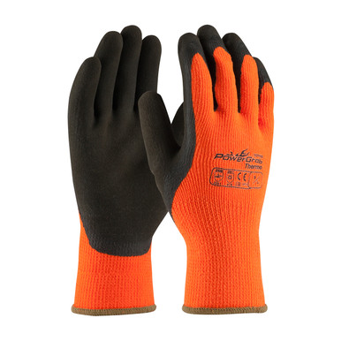 Hi-Vis Orange S PowerGrab Thermo, HV Orange Acrylic Terry Shell, Latex MicroFinish Grip Insulated Coated Gloves 1 Dozen 41-1400/S