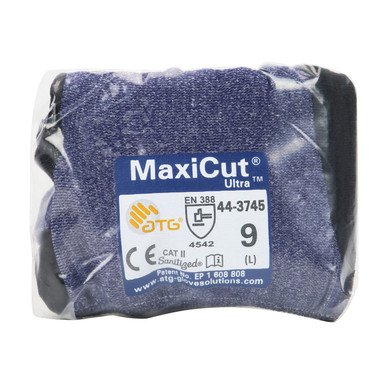 Blue XS MaxiCut Ultra, Blue Eng Yarn, Black MicroFoam Nitrile Grip, Vend Pack Gloves for Cut Protection by ATG 1 Pair 44-3745V/XS