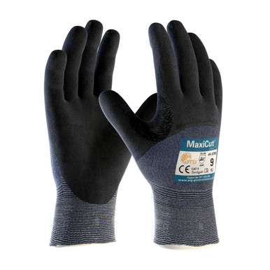 Blue S MaxiCut Ultra, Blue 15G Eng Yarn, Black 3/4 Dip MicroFoam Nitrile, A3 Gloves for Cut Protection by ATG 1 Dozen 44-3755/S