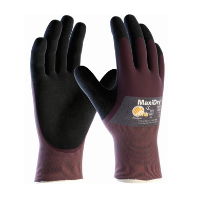 Purple XS MaxiDry, Gry. Nylon Shell, Prpl./ Blk. Nitrile Non-Slip 3/4 Coat Seamless Knits for General Duty 1 Dozen 56-425/XS