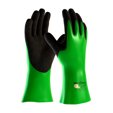 Green XXL MaxiChem, Nylon/Lycra Liner, Grn/ Blk. Nitrile Blnd, Full Coat,14 In. Coated Supported Gloves 1 Dozen 56-635/XXL