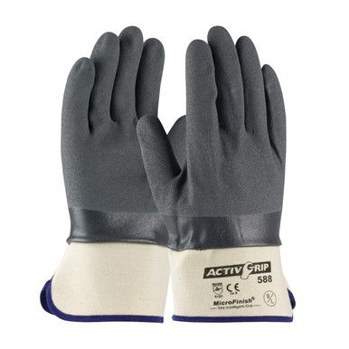 Gray S ActivGrip Supported, 15G Cotton, Gray Nitrile MicroFinish, Safe Cuff Coated Supported Gloves 1 Dozen 56-AG588/S