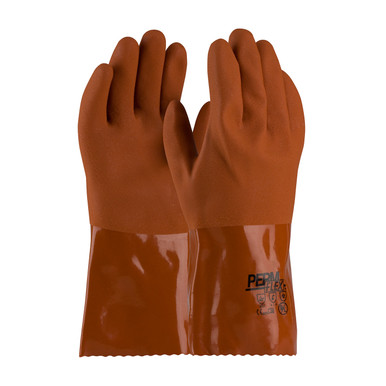 Brown L PermFlex, Cold Resistant Supported PVC, Brown, Rough Coated, 12 Inch Coated Supported Gloves 1 Dozen 58-8651/L