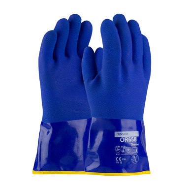 Blue L ProCoat Sandy Coated Blue PVC Glove w/ Detachable 7G Terry Liner, 12"L Insulated Coated Gloves 1 Dozen 58-8658DL/L