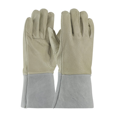 Natural M Mig Tig, Top Grain Pigskin, Split Leather Gauntlet Cuff,Sewn w/Kevlar Welder's and Foundry Gloves 1 Dozen 75-320/M