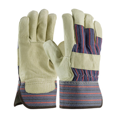 Blue L Top Grain Pigskin, Economy Grade, Gunn Cut, Rubberized Safety Cuff Grain Leather Palm Gloves 1 Dozen 87-3501/L