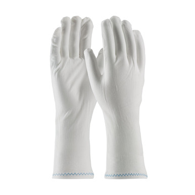 White 12 Stretch Nylon, Two Piece Pattern, Zig Zag Stitched Rolled Hem , Men's CE Fabric Gloves 1 Dozen 98-702/12