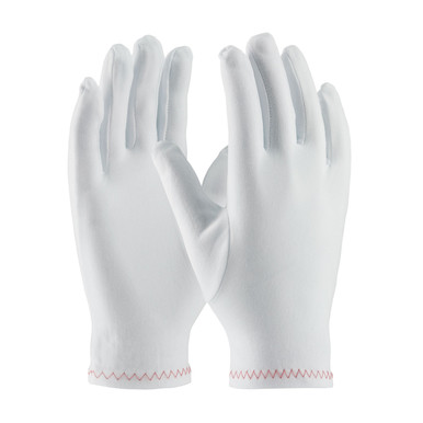 White LADIES Stretch Nylon, Full Fashion Pattern, ZigZag Rolled Hem, Ladies' CE Fabric Gloves 1 Dozen 98-713