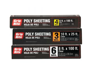 Grip Rite Poly Sheeting, Clear, 4 mil., 20 ft x 50 ft, Grip Rite #42050C