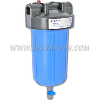 Pentek 150687, Big Blue, 1'' In/Out, 10'' Blue/Black, w/ PR and 3/8'' Drain Valve