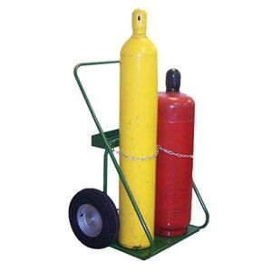 Dual Cylinder Carrying Stand with Firewall, Pneumatic Wheels - Large Oxygen and Acetylene Cylinders 402-16FW