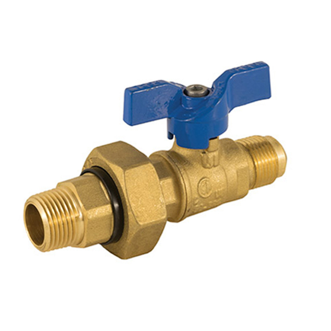 Jomar 101-703DU 1/2 Inch MIP x 1/2 Inch FL 2 Piece Gas Ball Valve, Integrated Dielectric Union End, 600 WOG - Carton of 6