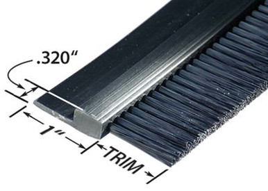 Flexible Strip Brush, h-Shaped 180 Degree Profile, Double Row, 3" Trim, .020 Nylon, 72" Long FPVC153072