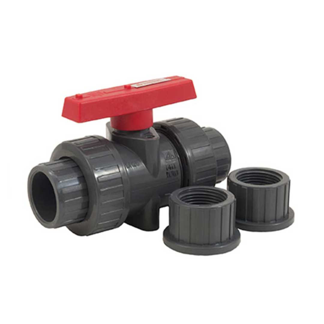 Jomar 210-543 1/2 Inch Tru-Union PVC Ball Valve, Schedule 80, Threaded & Solvent Connections, 150 WOG Carton of 48