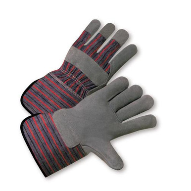 Shoulder Leather Palm Starched Gauntlet Cuff Glove - Blue/Red Fabric 800SC