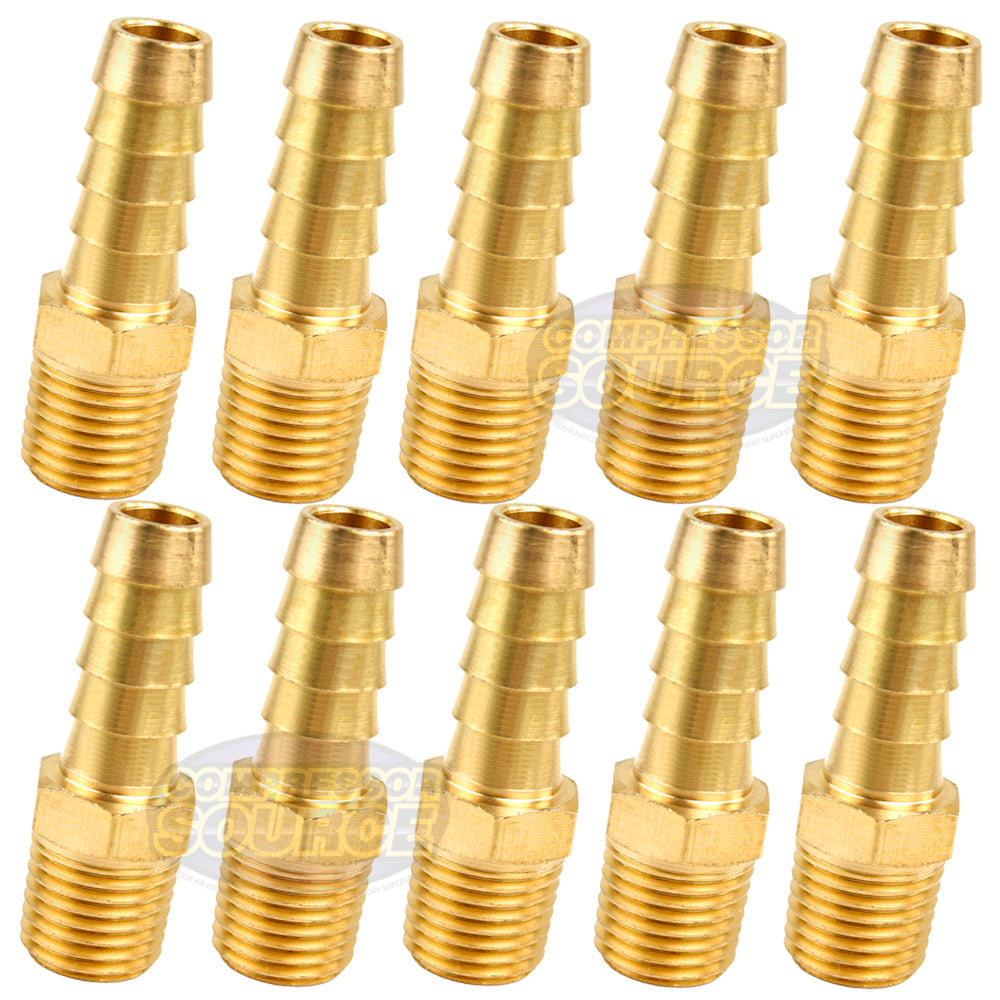 10 Pack 3/8" x 1/4" MNPT Brass Air Hose Barb Fitting For 3/8" Hose 220EE