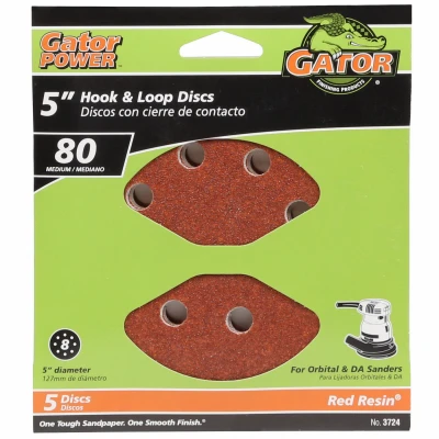 Sanding Discs, Aluminum Oxide, Red Resin, 80-Grit, 5 In., 5-Pk.