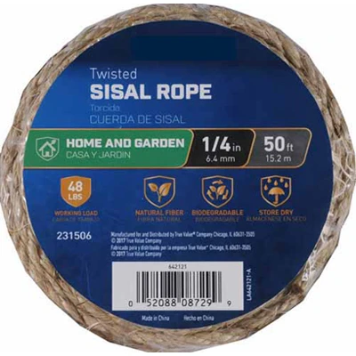 Twisted Sisal Rope, 1/4 In. x 100 Ft.