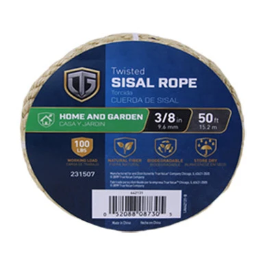 Sisal Rope, Twisted, 3/8 In. x 50 Ft.