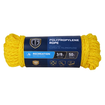 Polypropylene Rope, Hollow Core, Yellow, 3/8 In. x 50 Ft.
