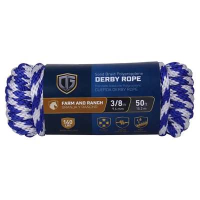 Polypropylene Derby Rope, Braided, Smooth, Blue, 3/8 In. x 50 Ft.
