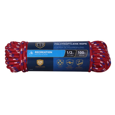 Polypropylene Rope, Diamond Braided, 1/2 In. x 100 Ft.
