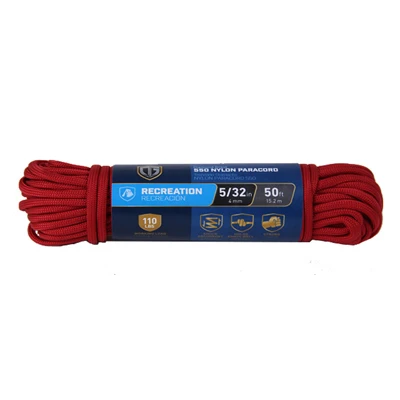 Paracord 550 Nylon Rope, Red, 5/32 In. x 50 Ft.