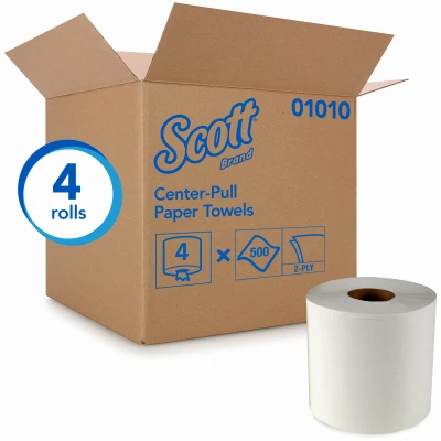 Essential Center Pull Paper Towels, 500-Towels/Roll, 4-Roll Pk.