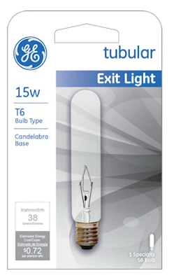 Exit Sign Light Bulb, Clear, 15 Watt