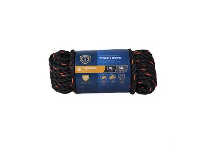 Truck Rope, Twisted Polypropylene, Black & Orange, 3/8 In. x 50 Ft.