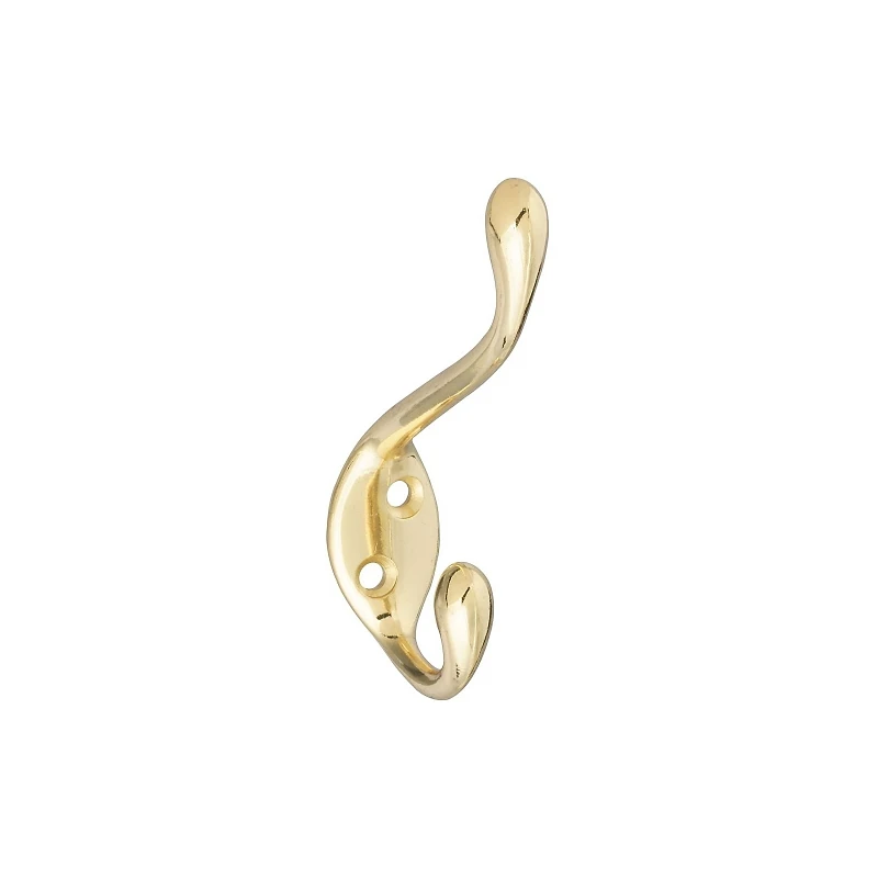 Hat & Coat Hook, Heavy-Duty, Bright Brass, Long