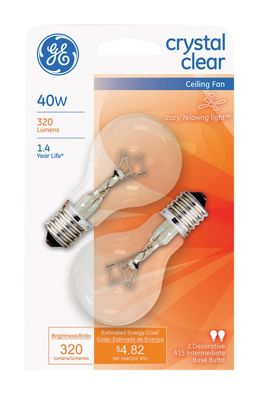 Ceiling Fan Bulbs, Clear, Intermediate Base, 40-Watts, 2-Pk.