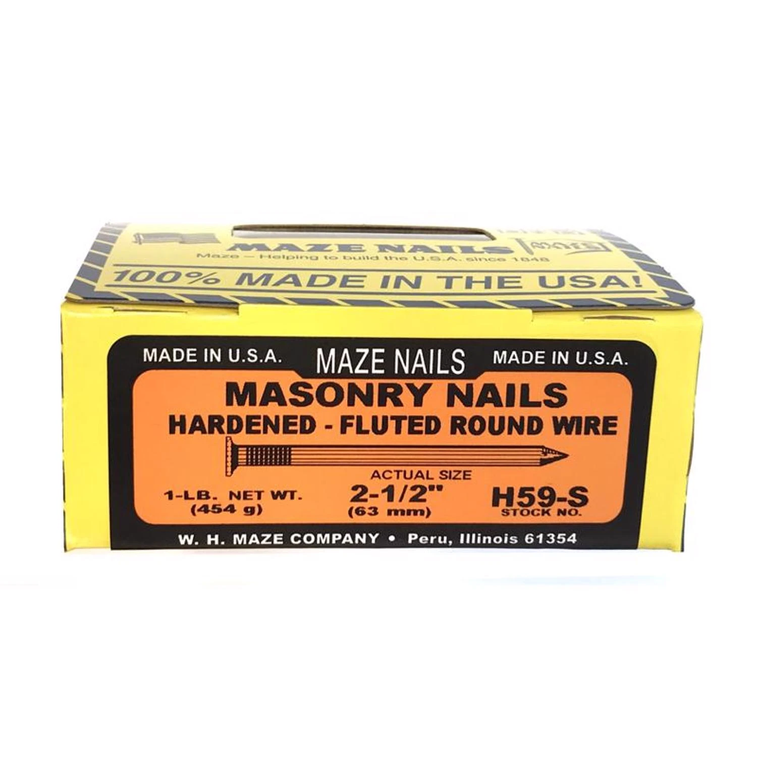 Masonry Nail, Hardened Steel, Fluted Round, 2-1/2 In., 1 Lb.