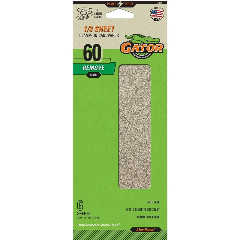 Sanding Sheets, Aluminum Oxide, 60-Grit, 3-2/3 x 9 In., 6-Pk.