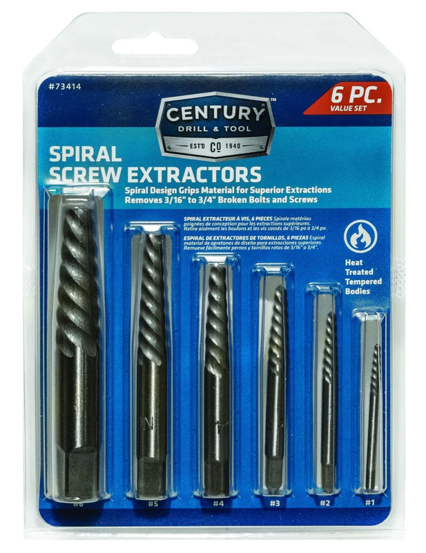 Screw Extractor Set, Spiral Flute, 6-Pc.