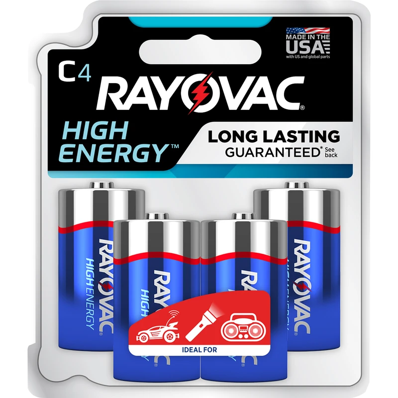 High Energy Alkaline C Cell Batteries, 4 Pack