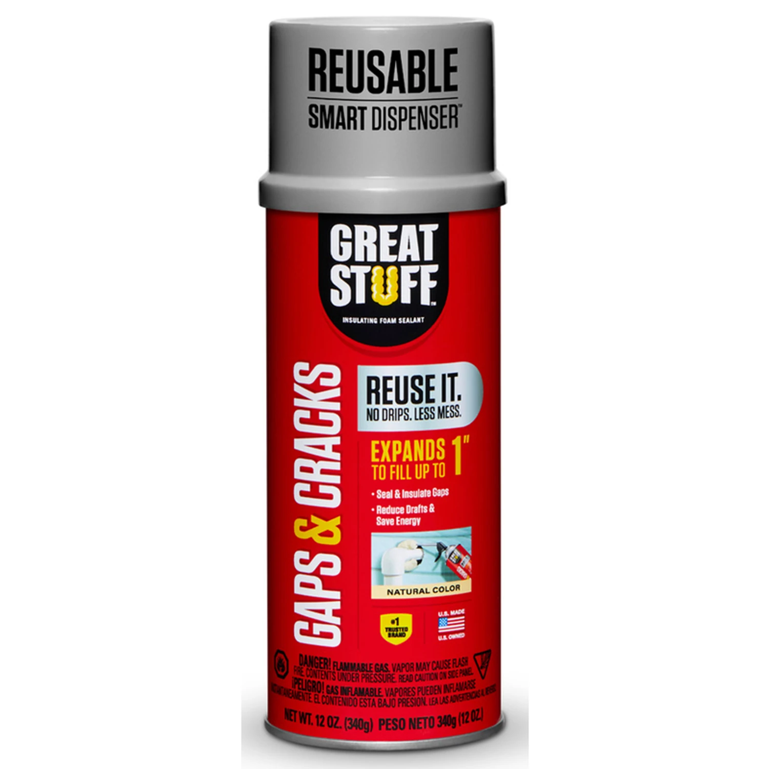 Gap & Crack Foam Sealant, Minimal Expanding, Smart Dispenser, 12-oz.