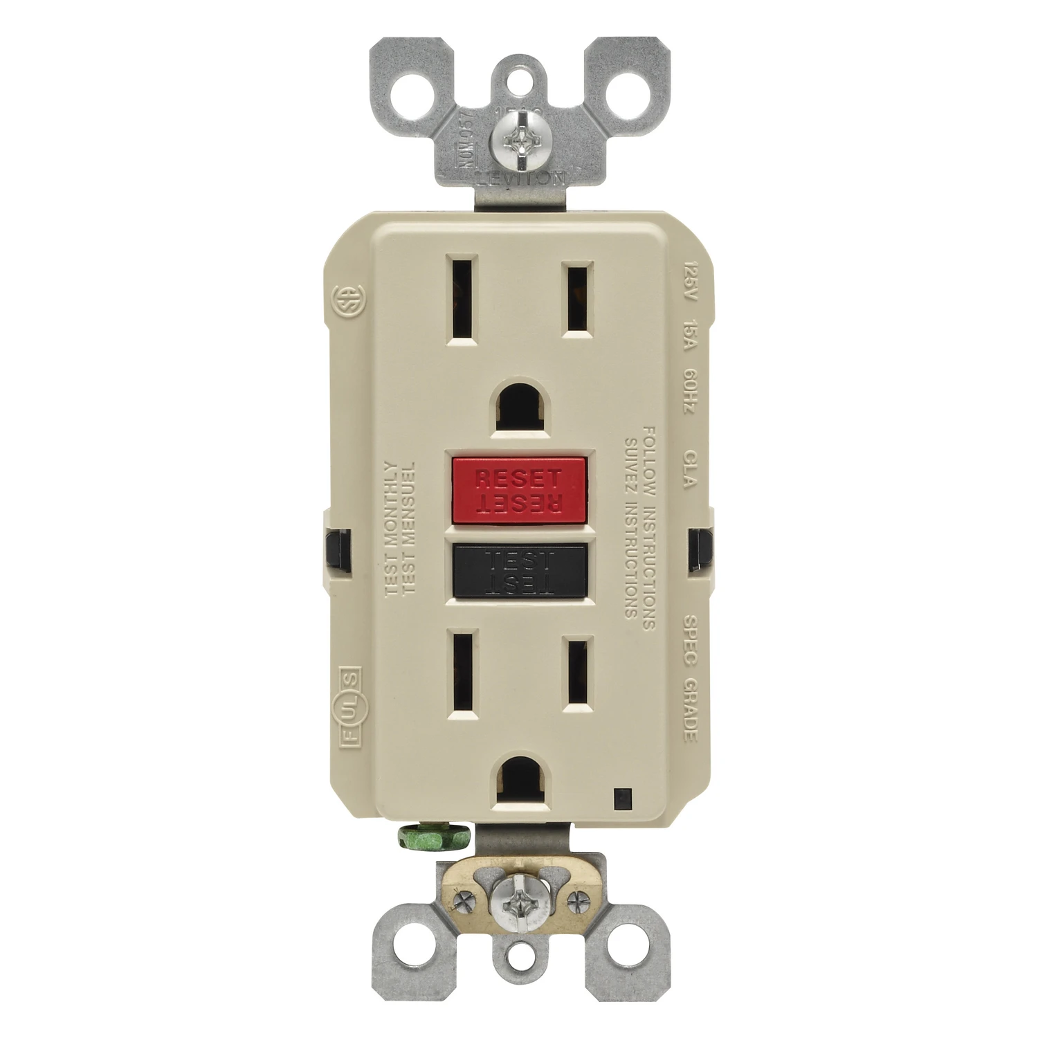 SmartLock GFCI Duplex Outlet, Commercial Grade, Ivory, 125-Volt, 15-Amp