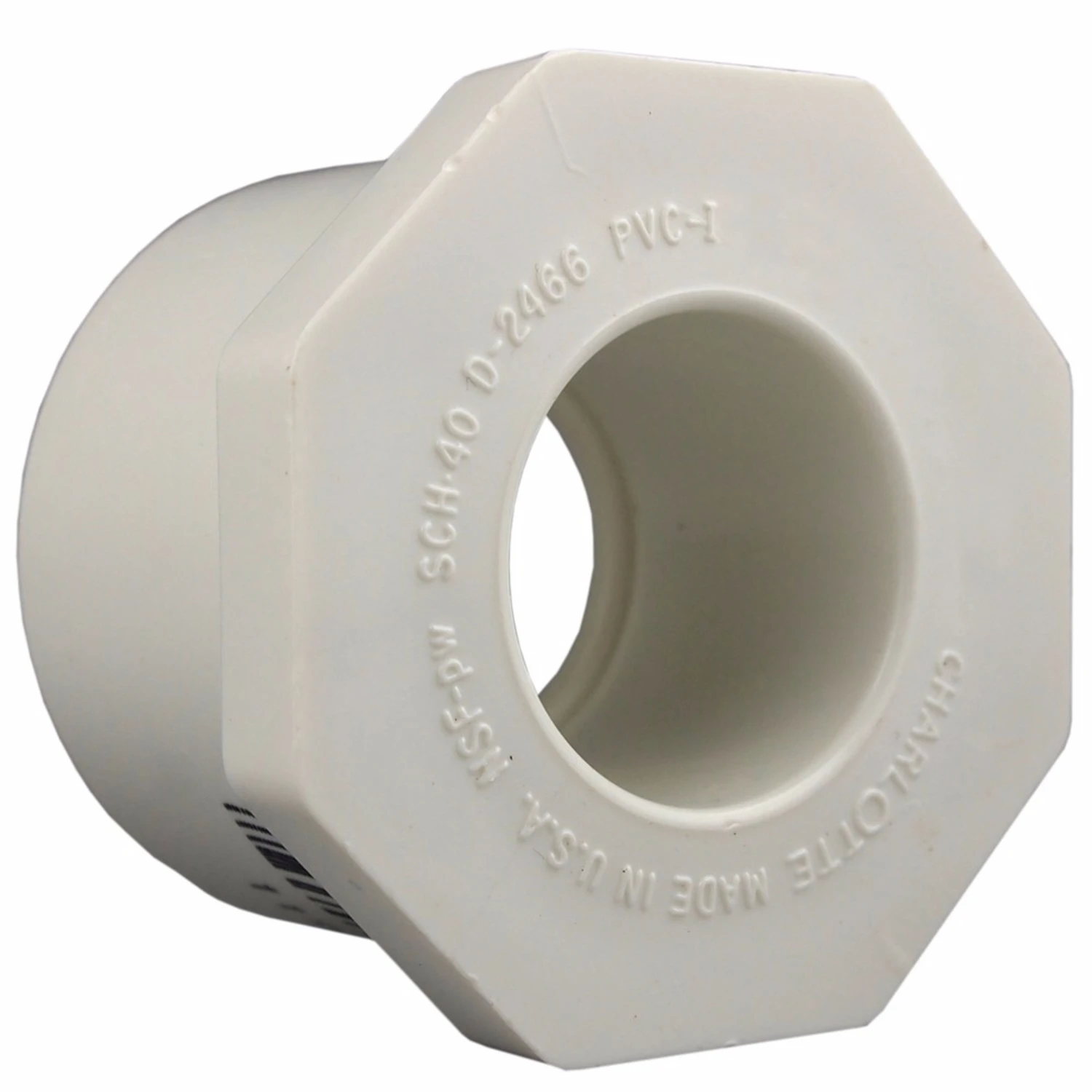 Schedule 40 Pipe Reducer Bushing, Spigot x Slip, White, 2 x 1 In.