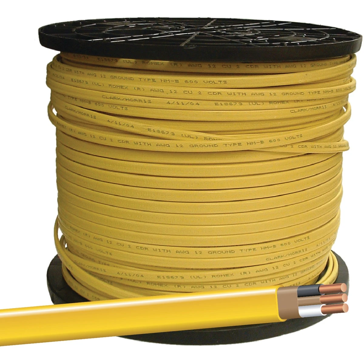 12/2 Non-Metallic Romex Sheathed Cable With Ground, Copper, 1000 Ft. Reel