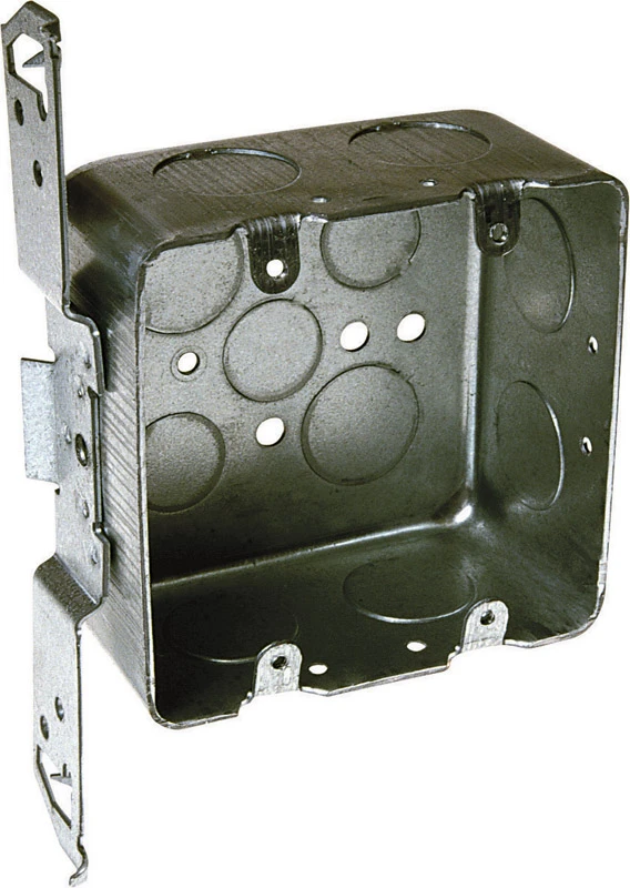 3 Gang Outlet Box, TS Bracket, Steel, 2-1/8 x 4 In. Square
