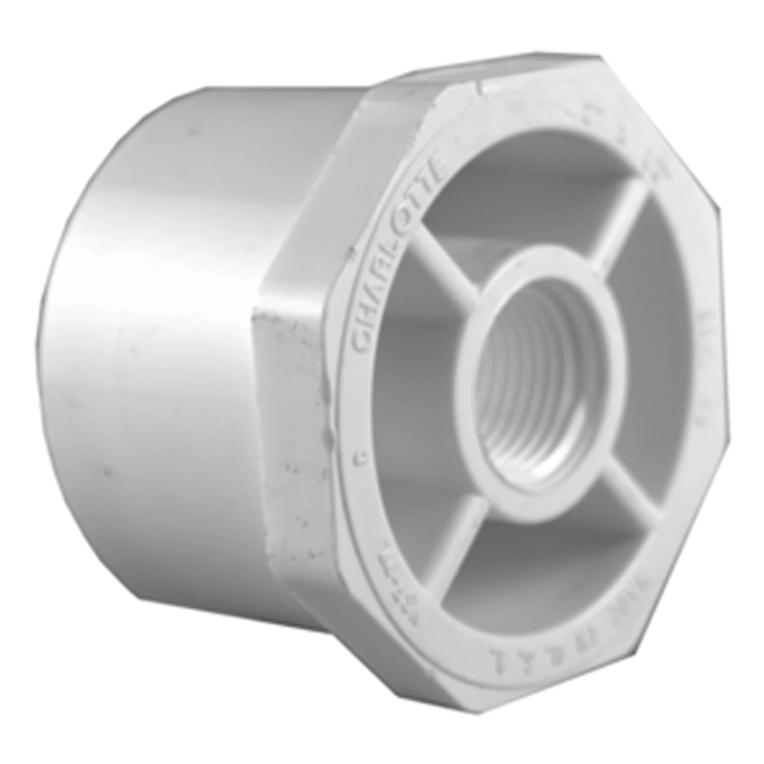Schedule 40 Pipe Reducer Bushing, Spigot x FPT, White, 2 x 1-1/2 In.