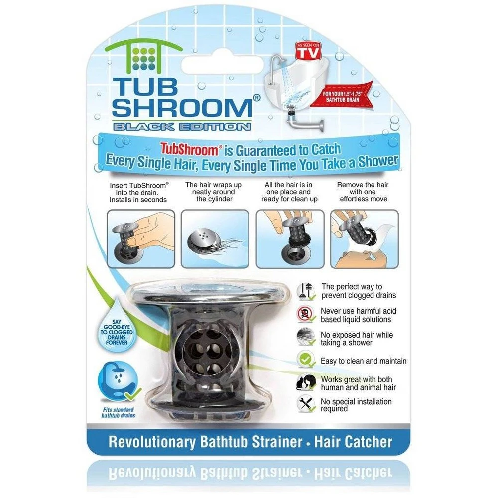 Bathtub Drain Protector Hair Catcher, Black/Chrome